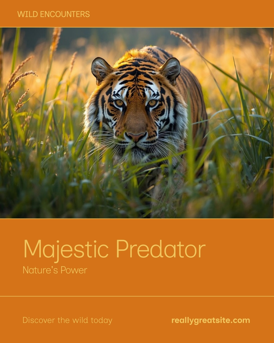 Royal Bengal Tiger staring majestically through elephant grass in Chitwan